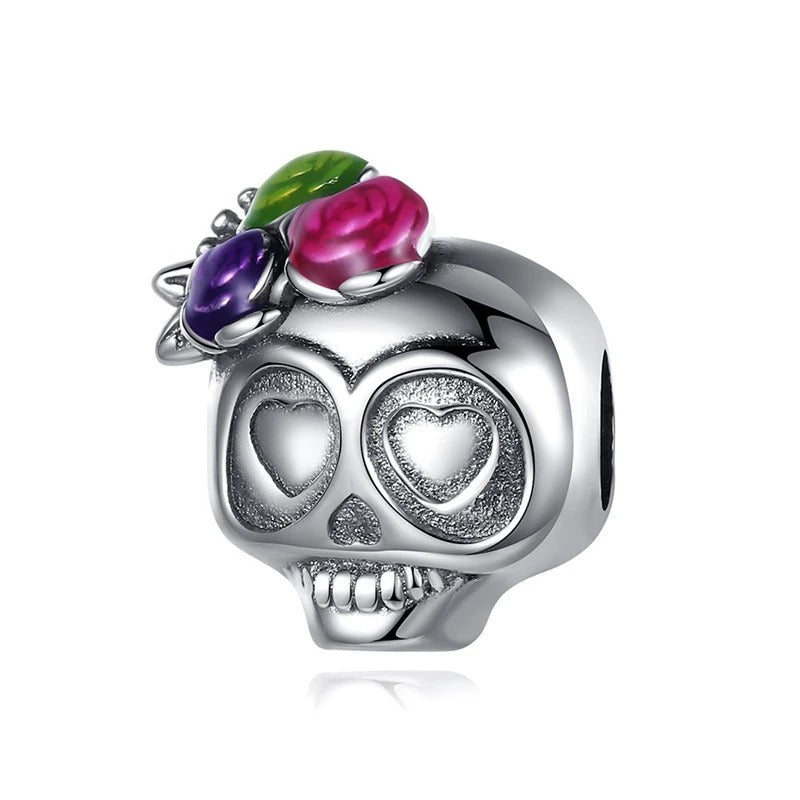 Calavera Con Flores Plateada