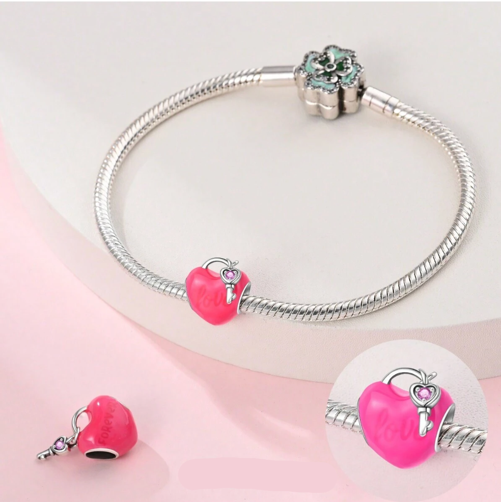 Corazón Love Rosa y Llave Rosa
