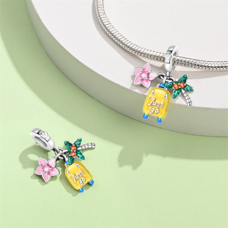 Flor Rosa, Maleta y Palmera "Just Go"