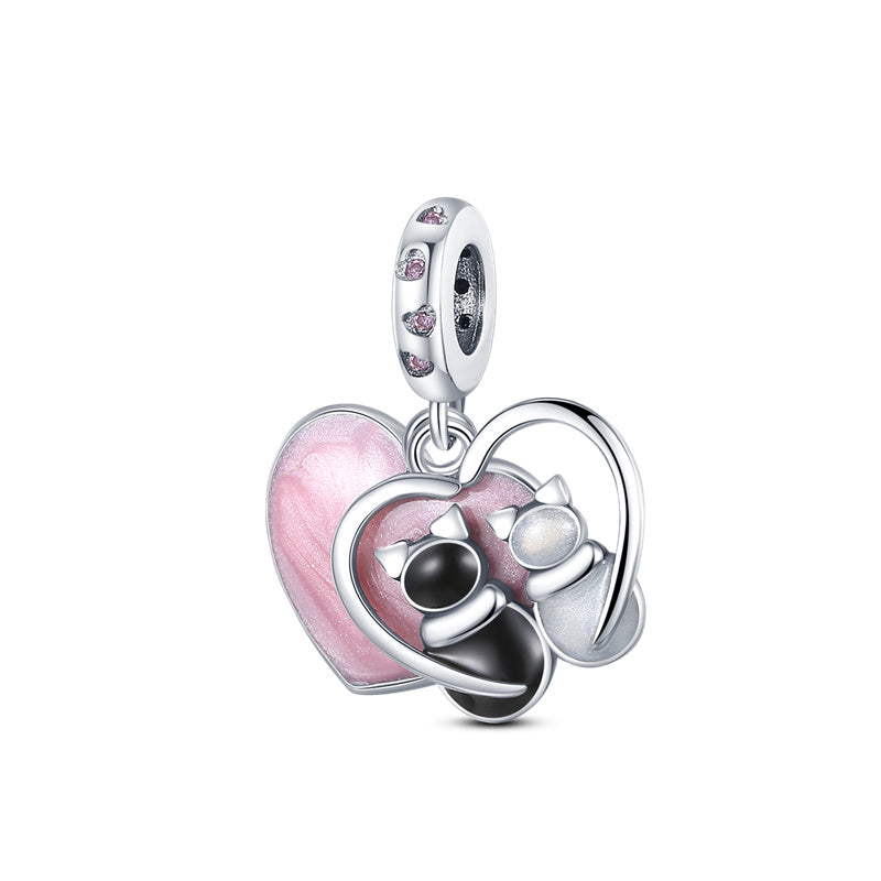 Corazon Rosa "Gatito Negro & Gatito Blanco"