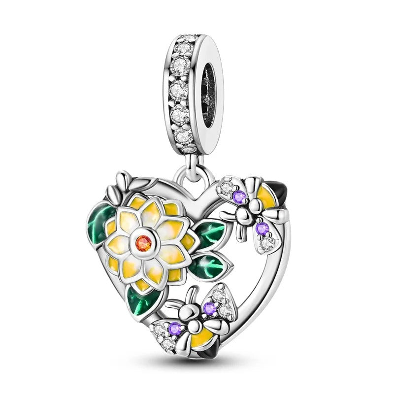 Corazón Flor Amarilla y Abejas