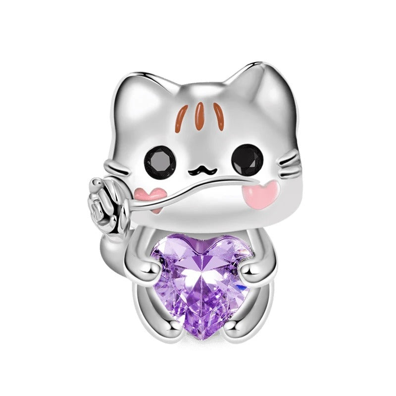 Gatito y Corazón Morado