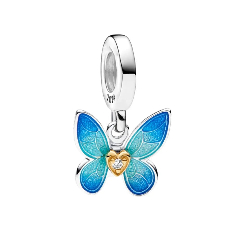 Mariposa Azul y Corazón Dorado